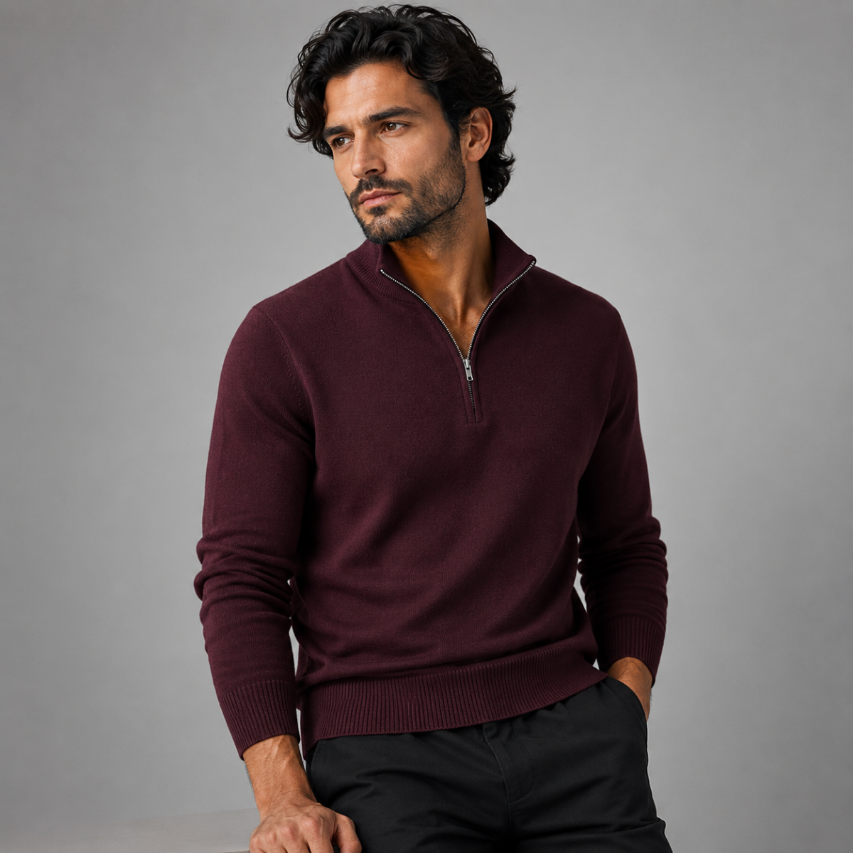 Herren Sweatshirt mit Stehkragen und Reißverschluss - Slim Fit