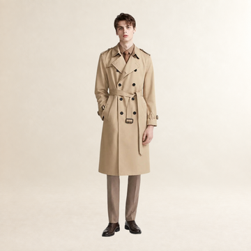 Herren Trenchcoat Doppelknopf mit Reverskragen und Taillengürtel - Langschnitt