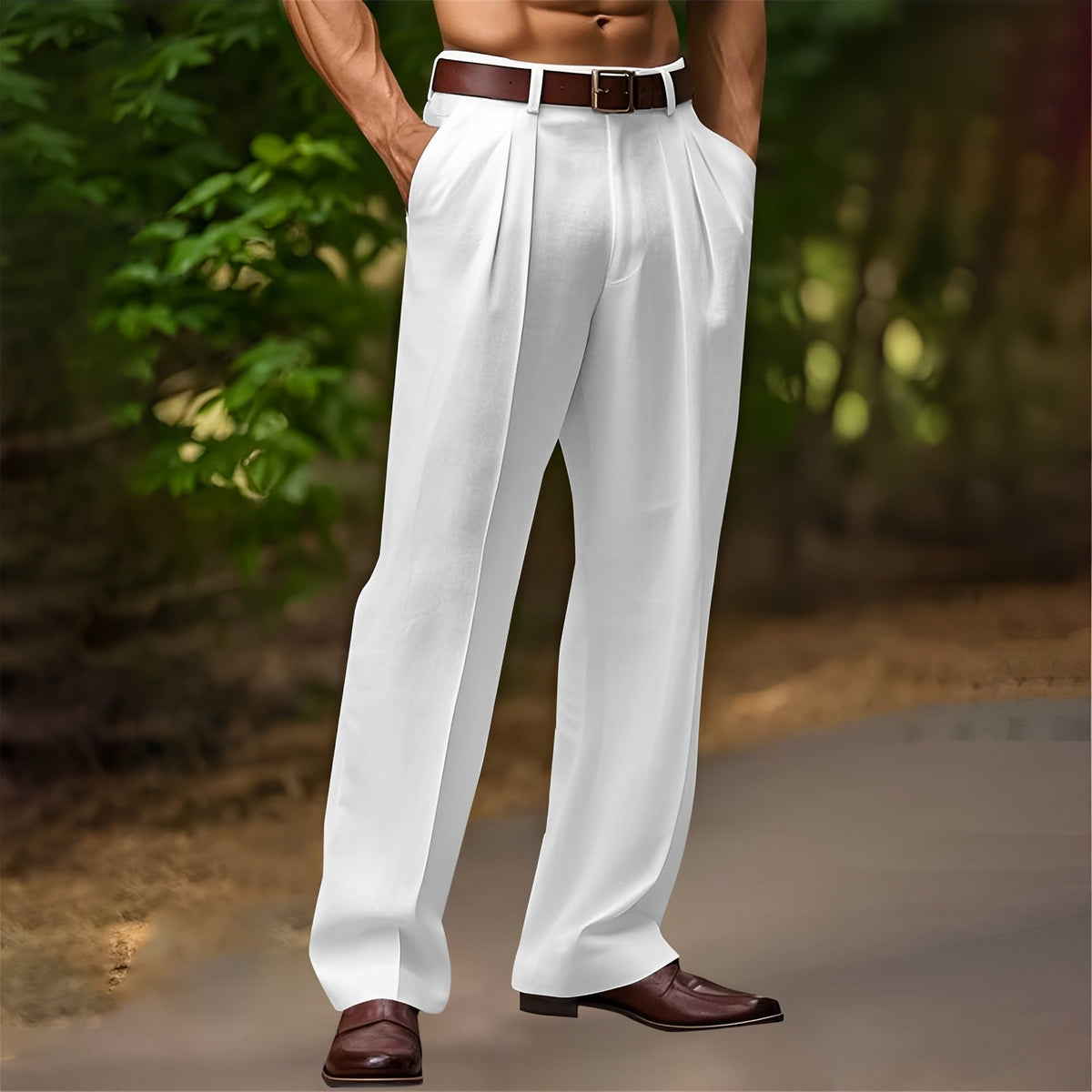 Herrenhose Plissee Casual - Relaxed Fit, Weite Beine, Vielseitig Stil