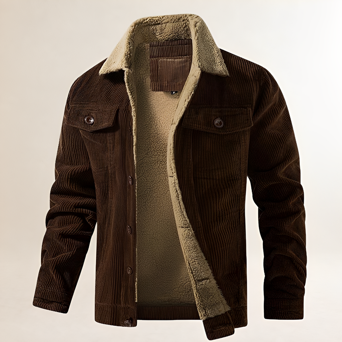 Herrenjacke mit Plüschkragen und Knopfverschluss - Regulärer Schnitt