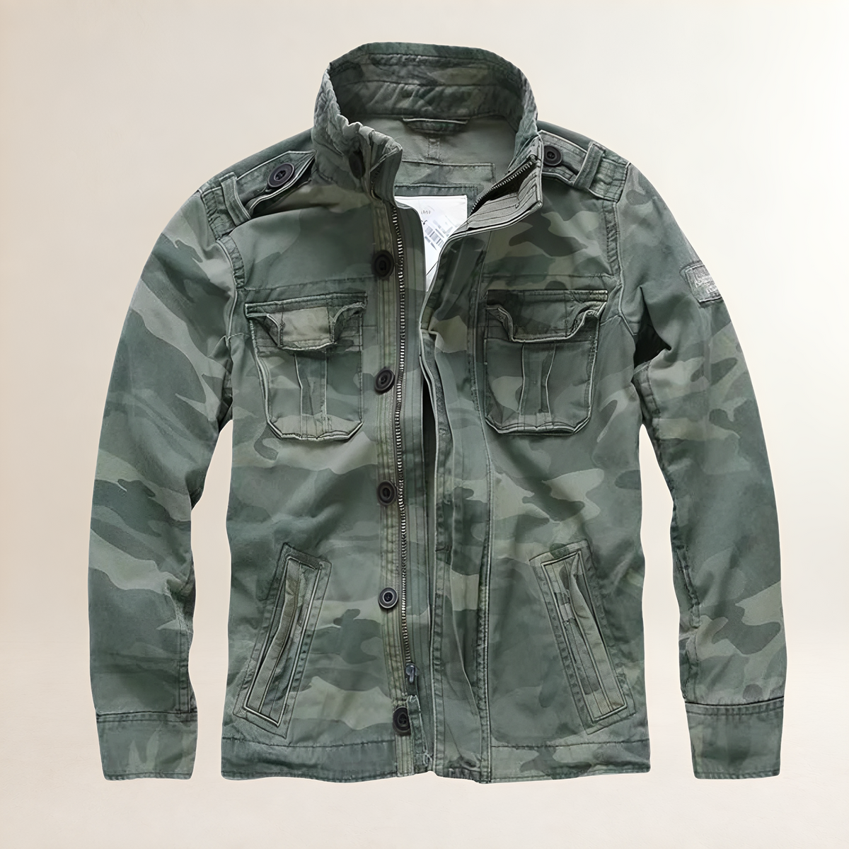 Herrenkurzmantel Militärstil mit mehreren Taschen und Schulterepauletts