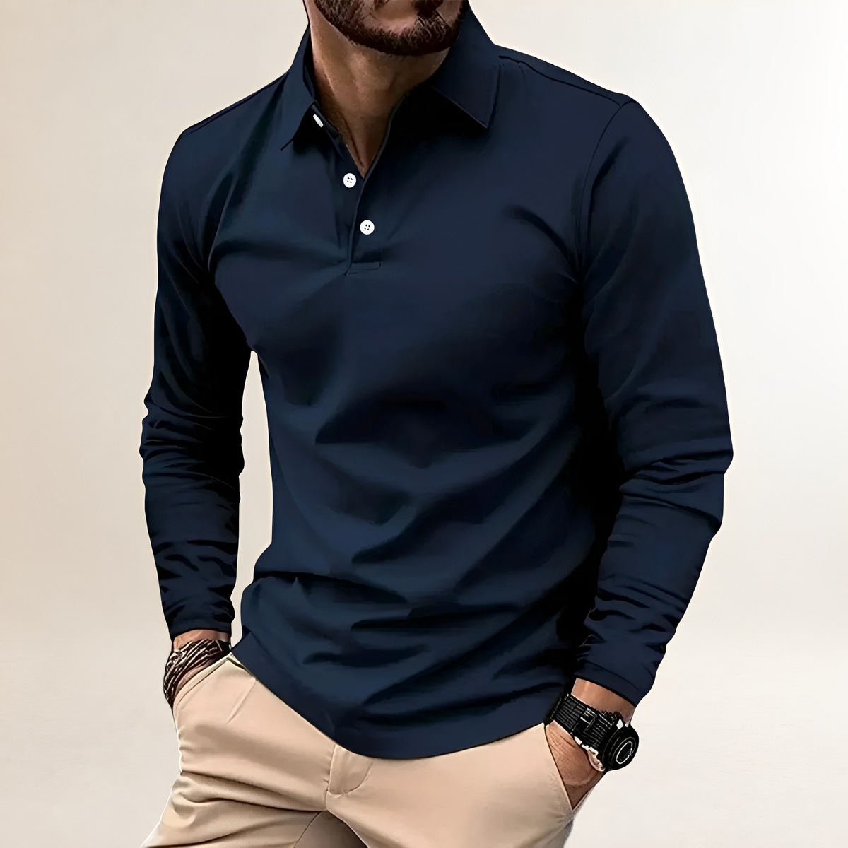 Herrenshirt Polo Langarm Slim Fit mit klassischem Kragen