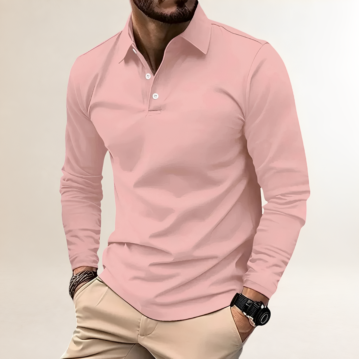 Herrenshirt Polo Langarm Slim Fit mit klassischem Kragen