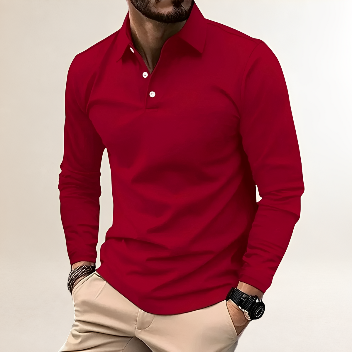 Herrenshirt Polo Langarm Slim Fit mit klassischem Kragen