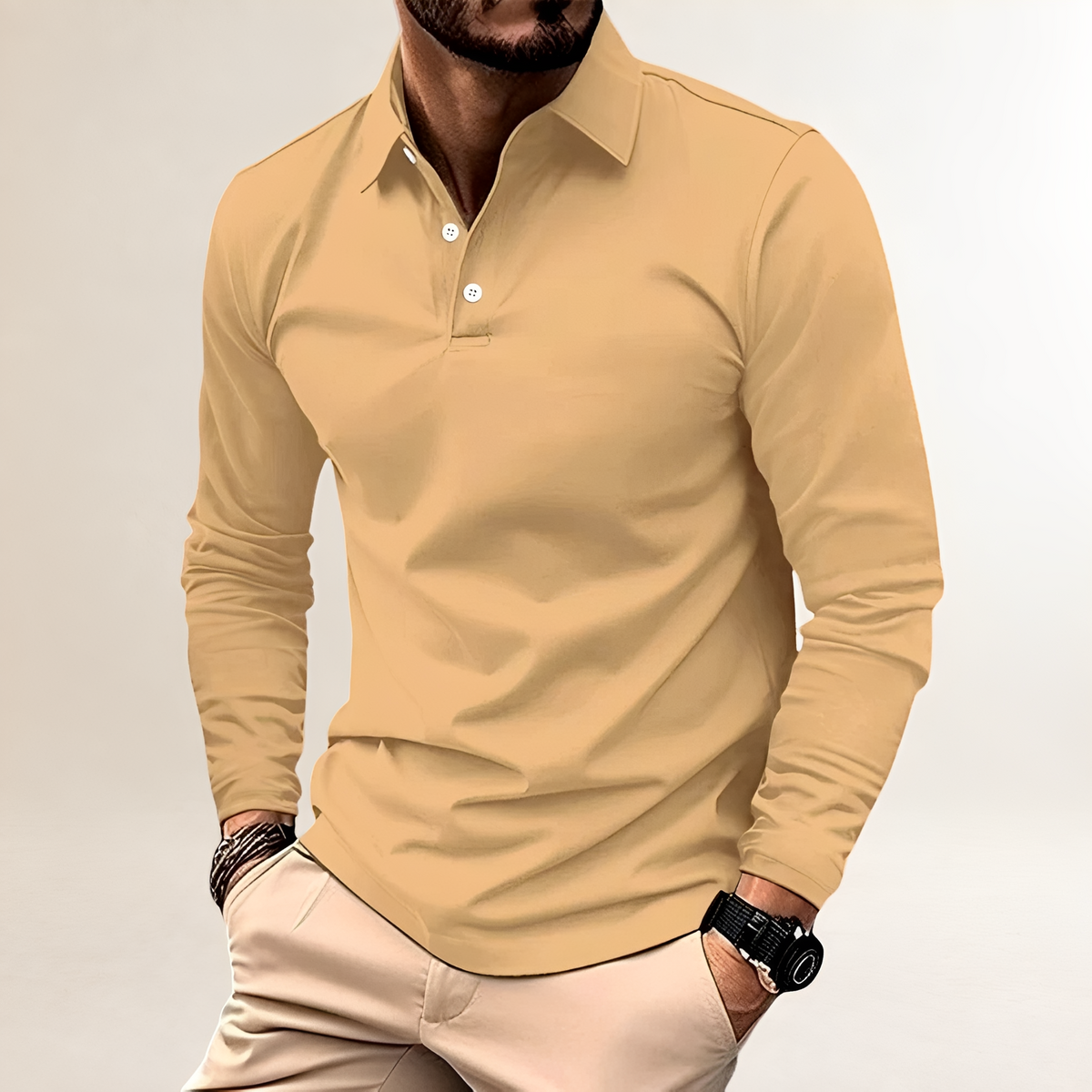 Herrenshirt Polo Langarm Slim Fit mit klassischem Kragen