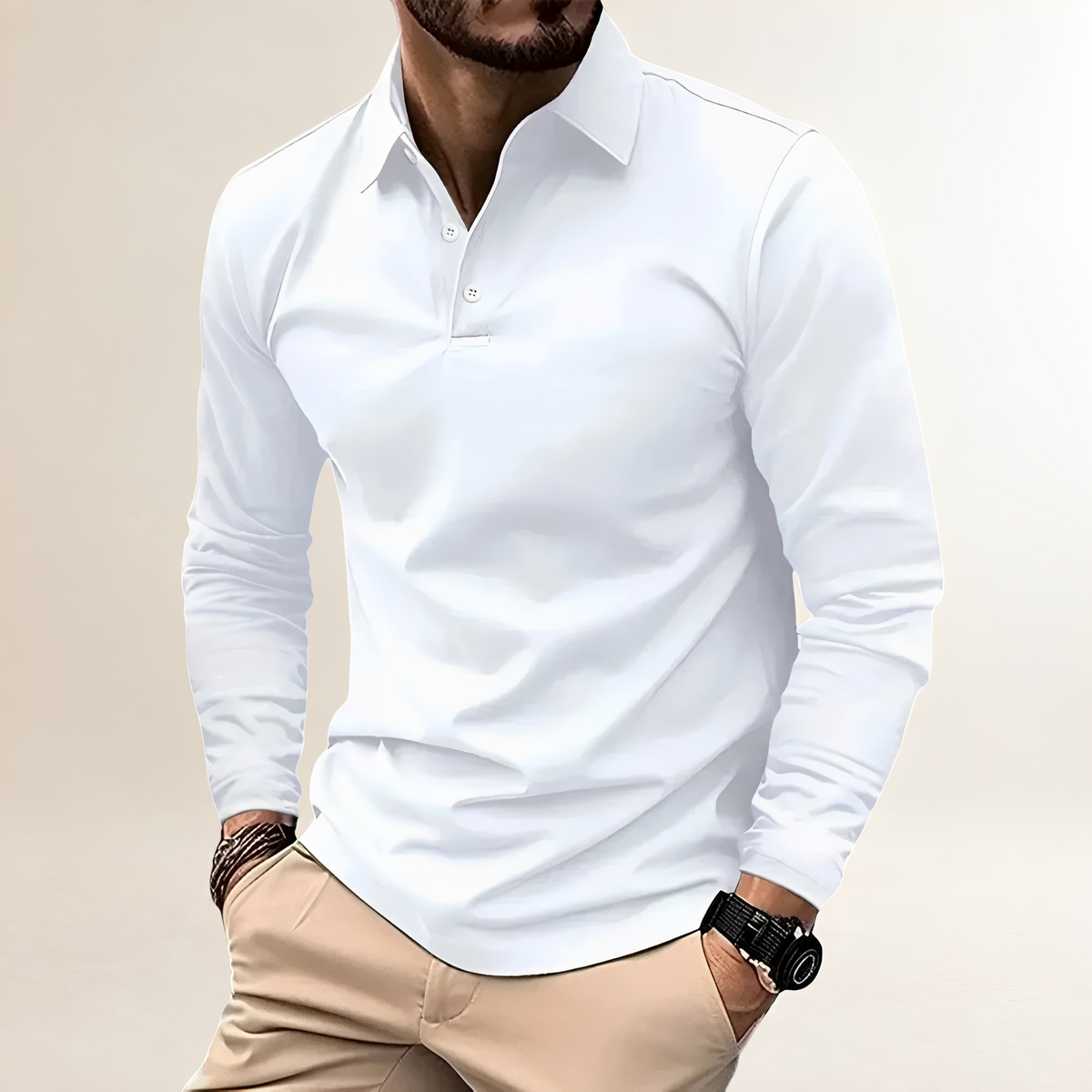 Herrenshirt Polo Langarm Slim Fit mit klassischem Kragen
