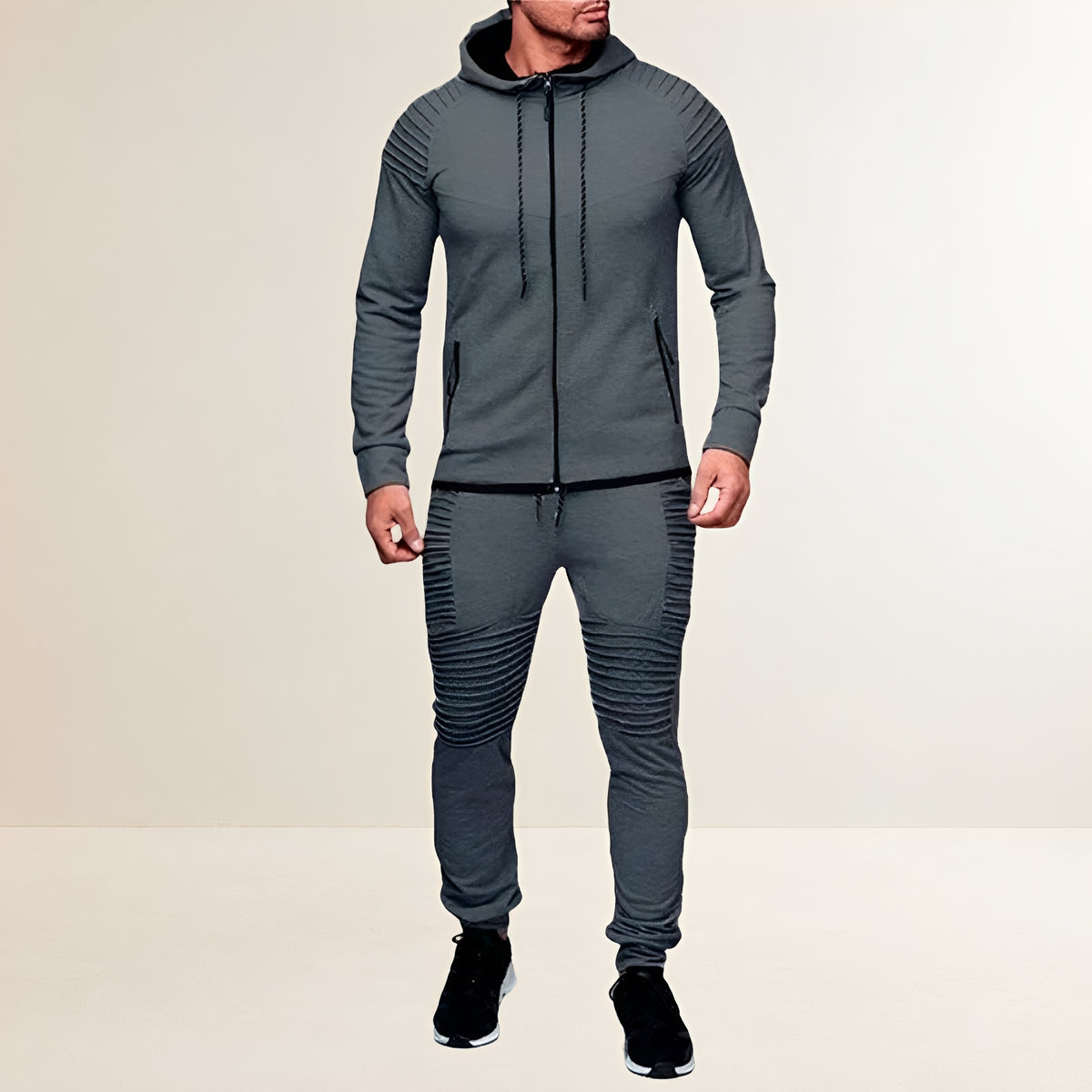 Herrensportset mit Kapuzenjacke und Jogginghose - Slim Fit, Rippdesign