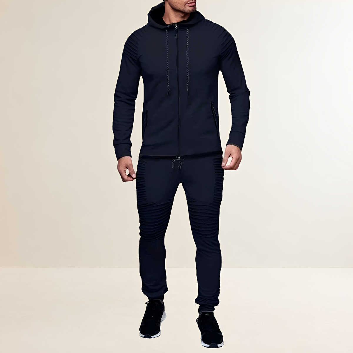 Herrensportset mit Kapuzenjacke und Jogginghose - Slim Fit, Rippdesign