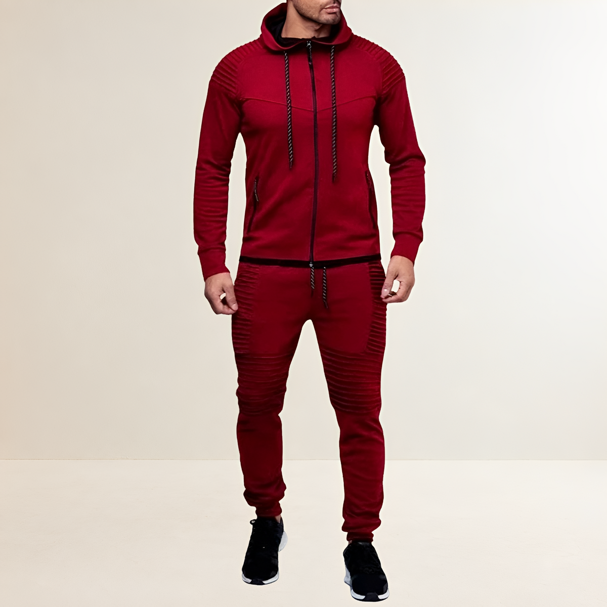 Herrensportset mit Kapuzenjacke und Jogginghose - Slim Fit, Rippdesign
