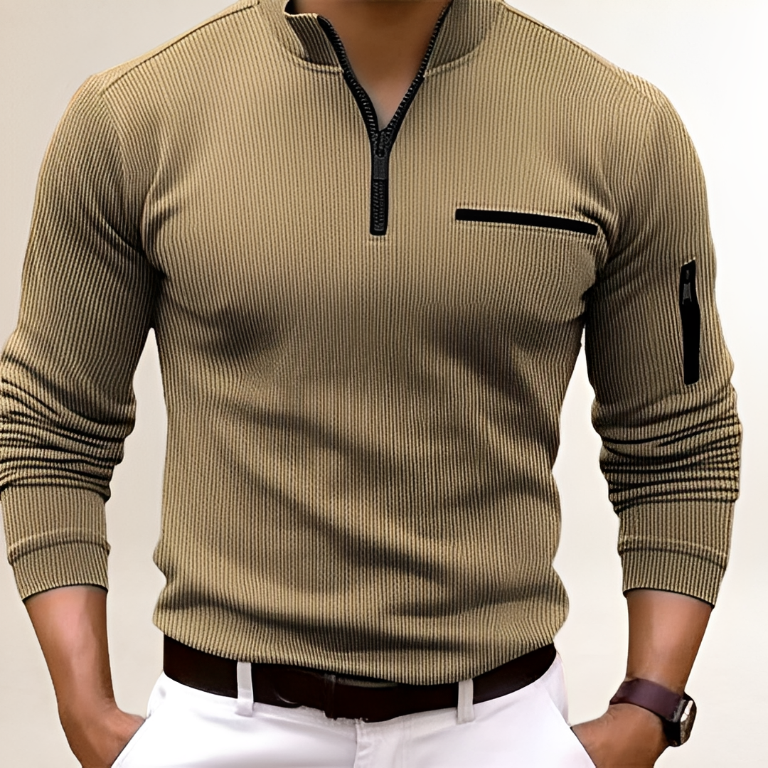 Herrensweater Slim Fit mit Reißkragen und Brusttasche