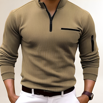 Herrensweater Slim Fit mit Reißkragen und Brusttasche