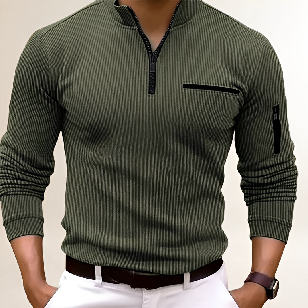 Herrensweater Slim Fit mit Reißkragen und Brusttasche