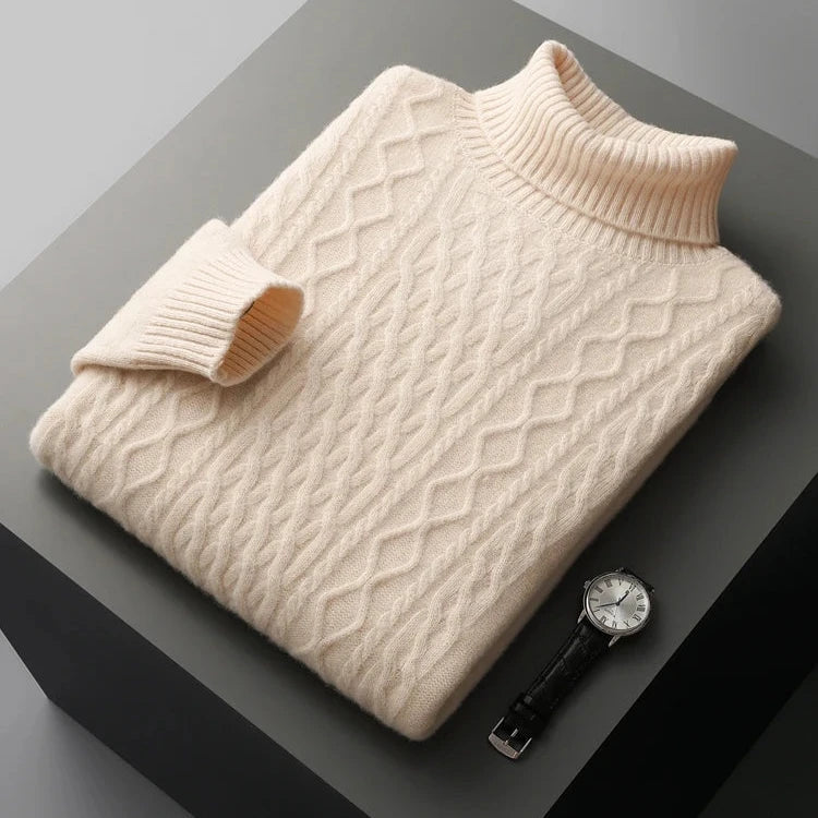 Herrenturtleneck-Pullover Regular Fit mit Strukturmuster und Rippkragen