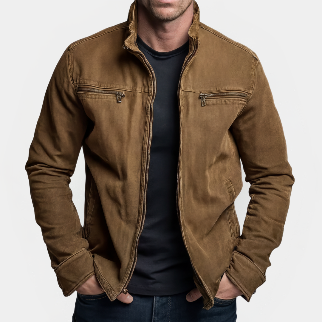 Herrenzipjacke mit Stehkragen und Doppelbrusttaschen - Moderner Schnitt
