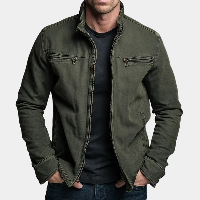 Herrenzipjacke mit Stehkragen und Doppelbrusttaschen - Moderner Schnitt