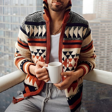 Männers Cardigan Sweater Jacke mit Reißverschluss und geometrischem Muster