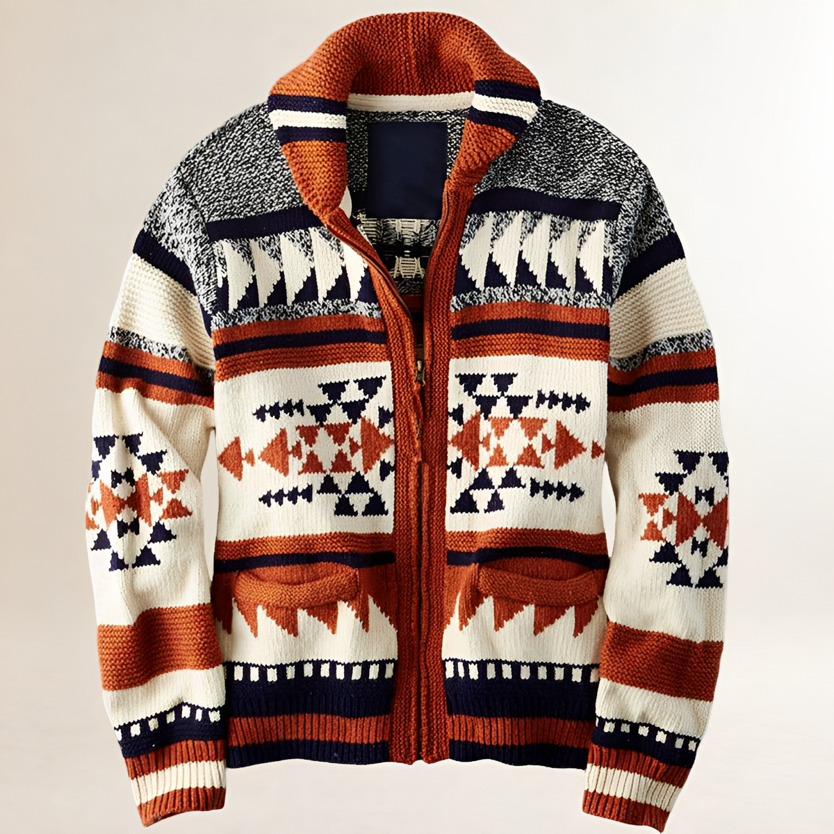 Männers Cardigan Sweater Jacke mit Reißverschluss und geometrischem Muster