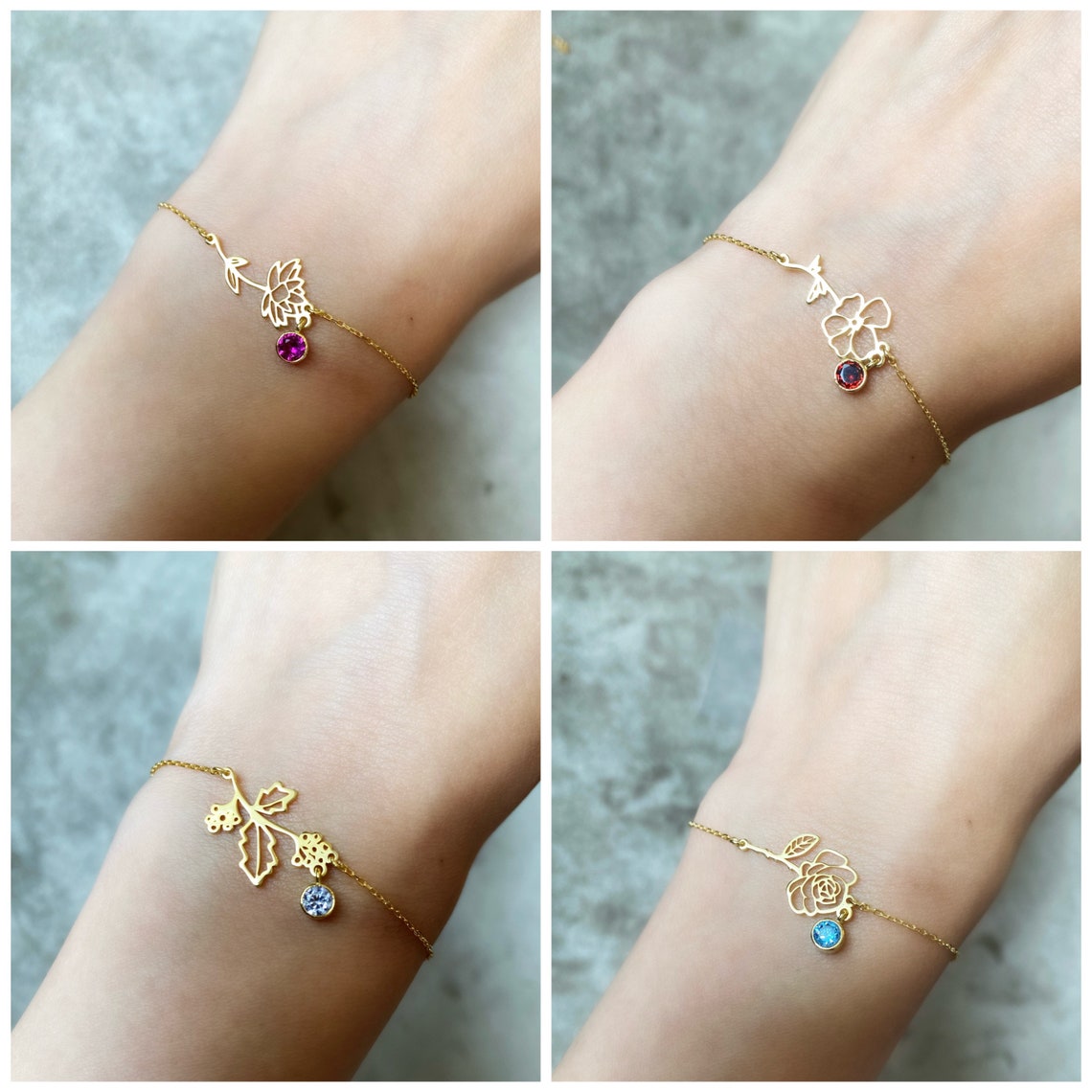 Geburtstagsblumen-Armband - Geburtsstein-Armband
