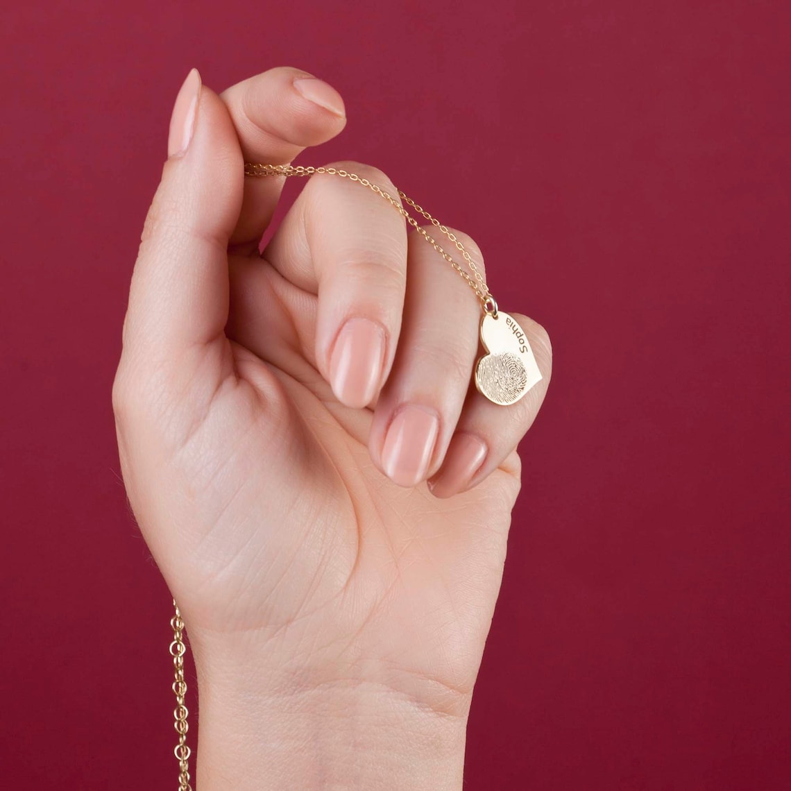 Fingerabdruck in Herzform - Halskette mit personalisiertem Namen