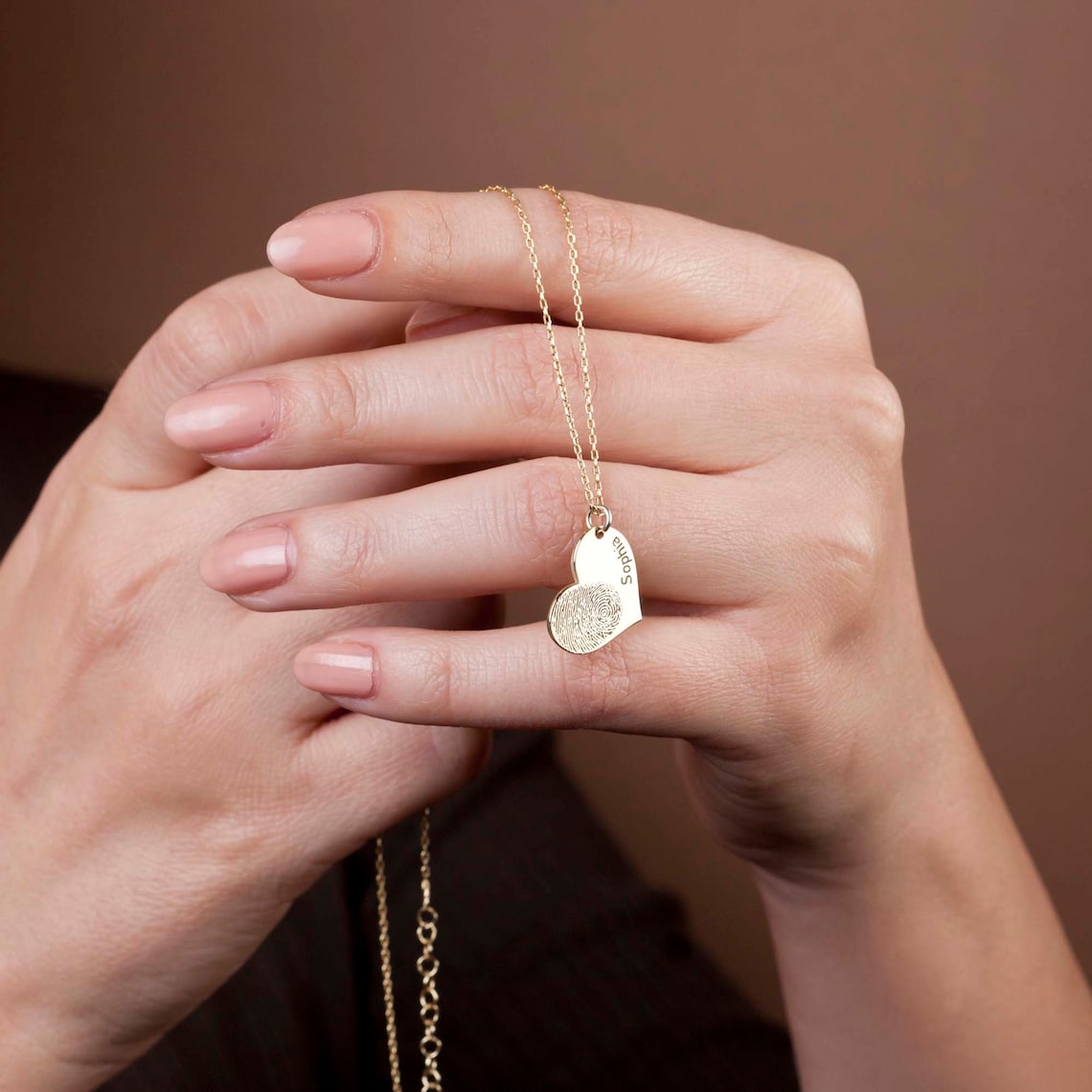 Fingerabdruck in Herzform - Halskette mit personalisiertem Namen
