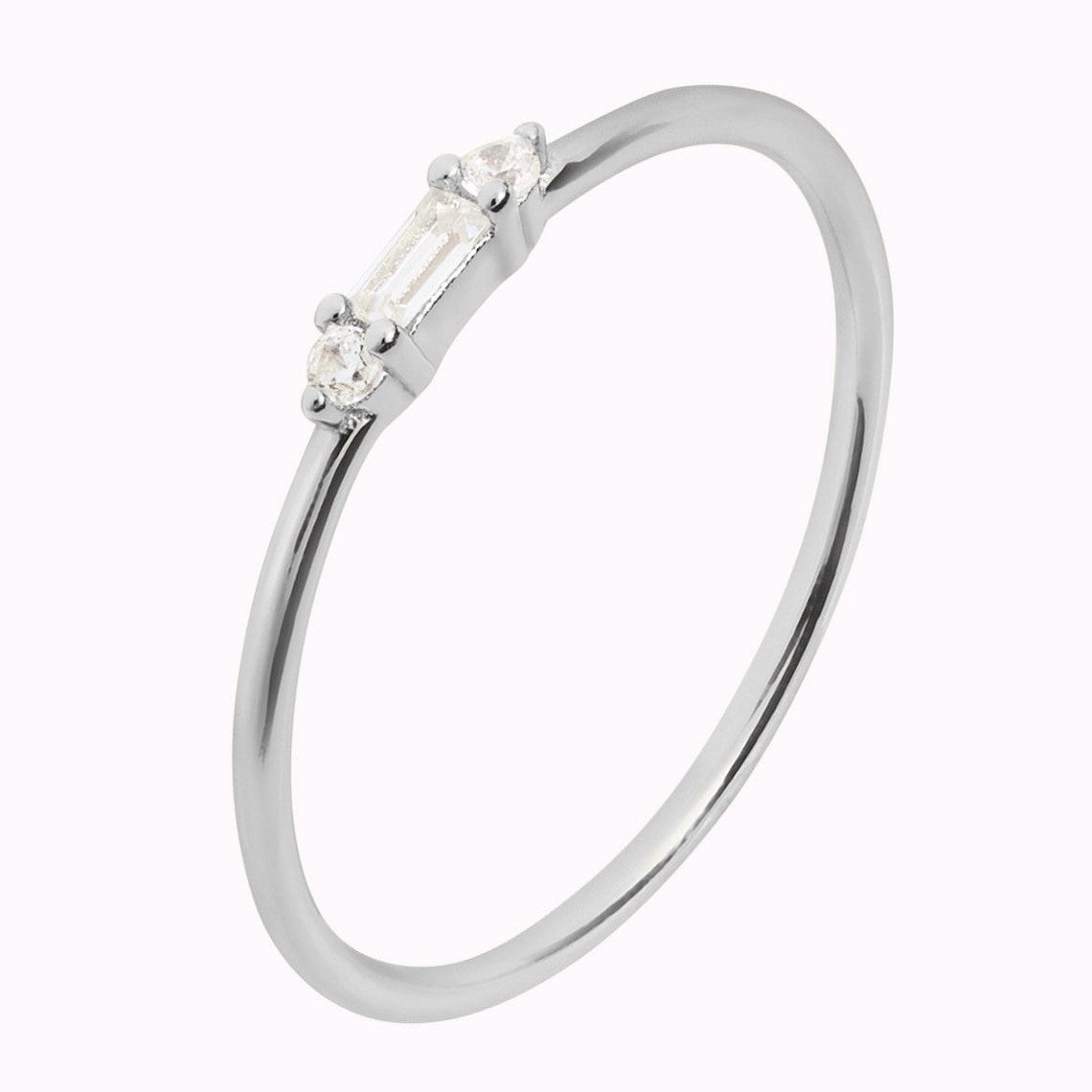 Baguette Klein - Zarter runder CZ-Ring