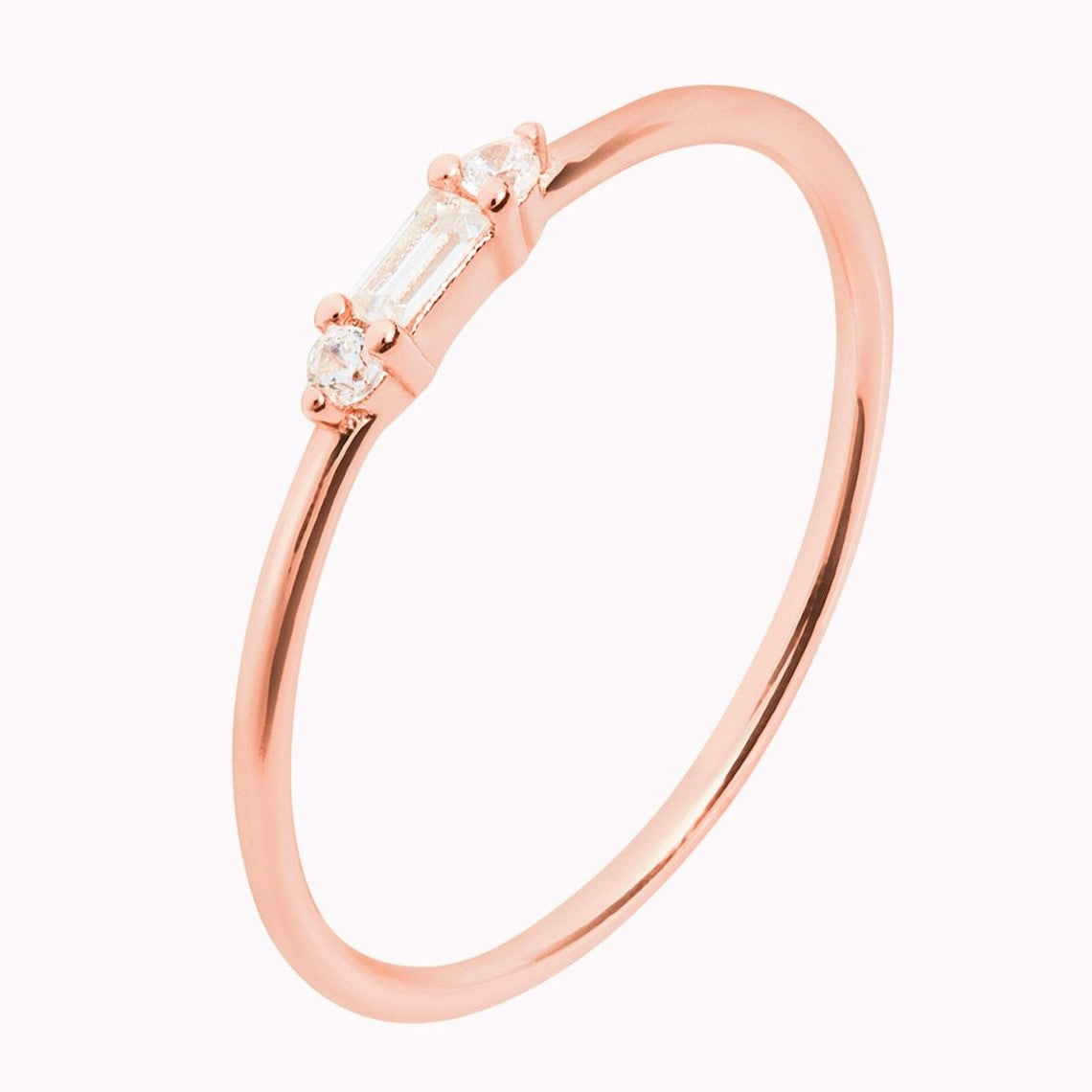 Baguette Klein - Zarter runder CZ-Ring