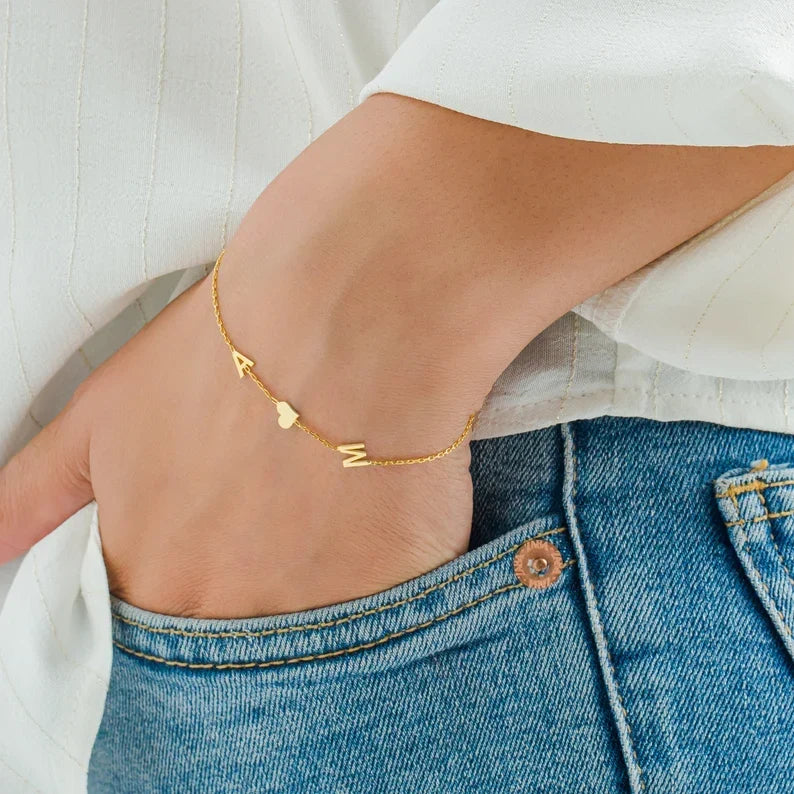 Armband Herz mit doppelten Initialen - Armband Herz der doppelten Liebe für Sie