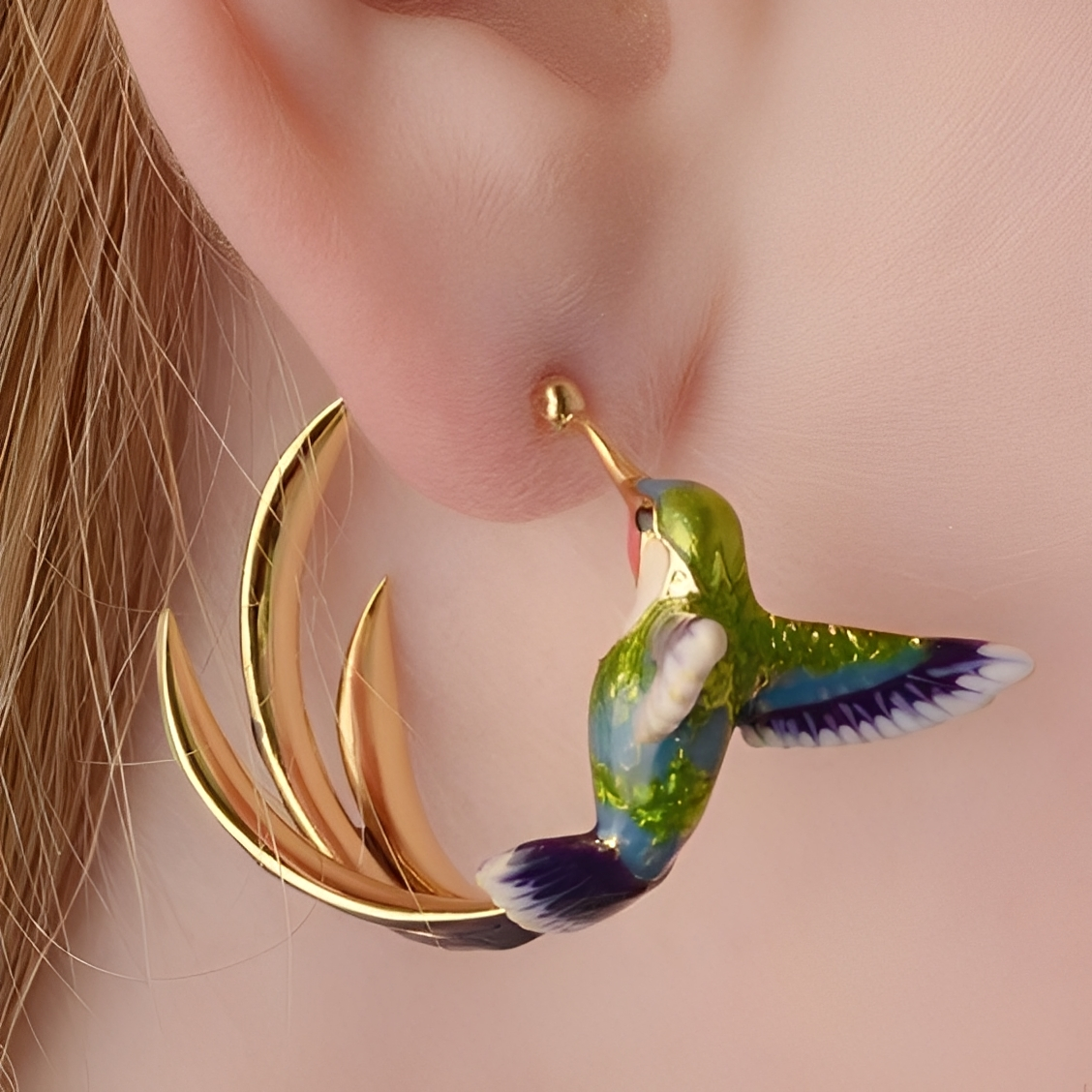 Wendy – Vintage emaillierte Kolibri-Ohrringe