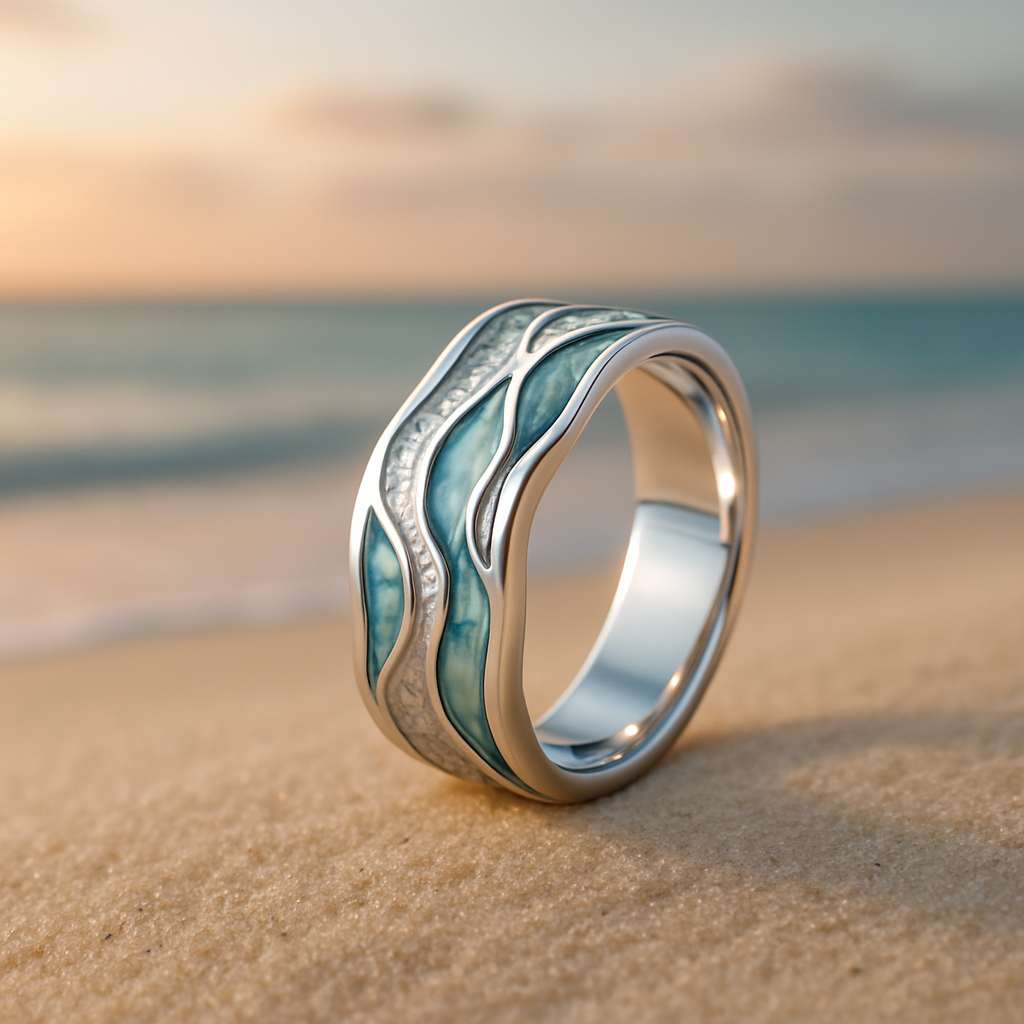Brizz – Anillo de ondas plateado en turquesa
