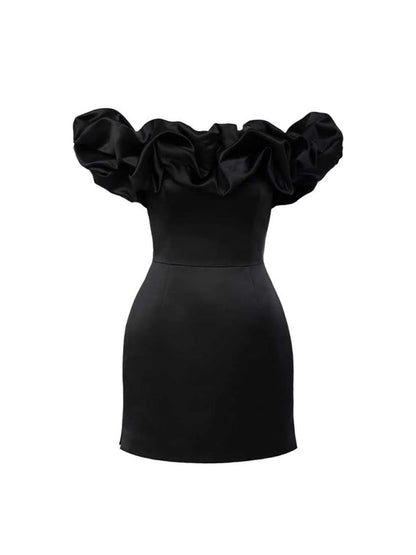 Waverly - Satin-Kleid mit schulterfreiem Rüschendetail
