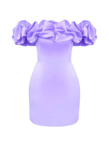 Waverly - Satin-Kleid mit schulterfreiem Rüschendetail