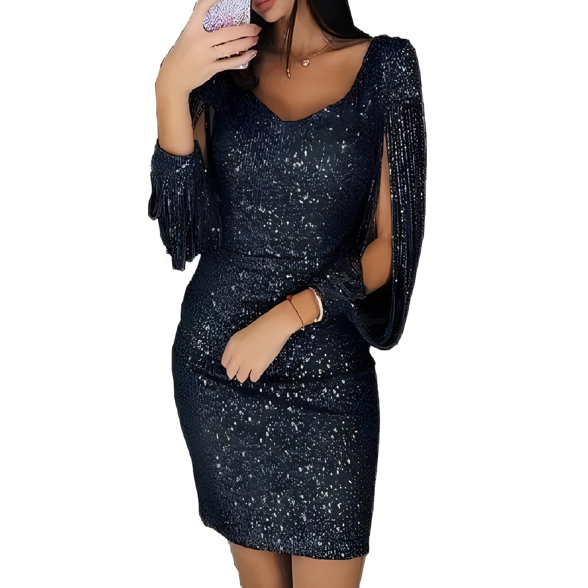 Marianna - Stilvolles, glänzendes Abendkleid mit langen Ärmeln für Damen
