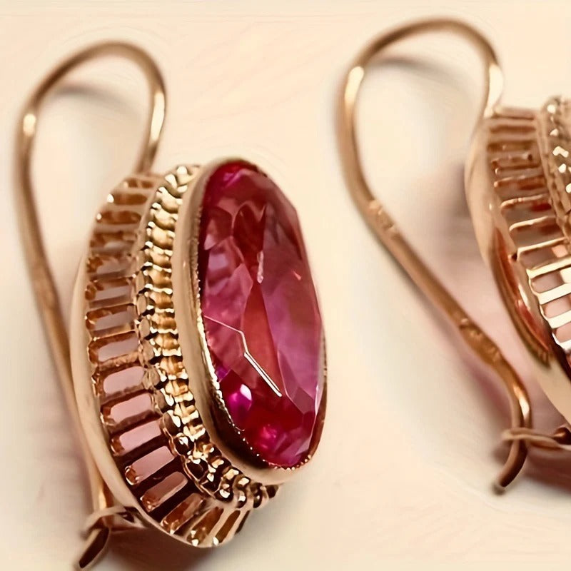 Roxane – Ohrringe vintage aus rotem Kristall in Roségold