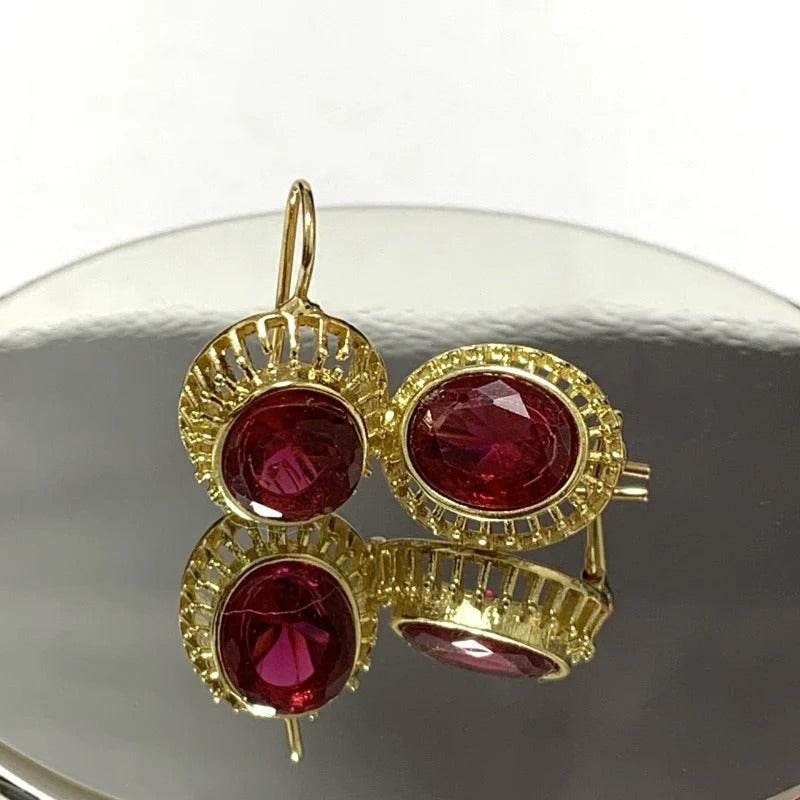 Roxane – Ohrringe vintage aus rotem Kristall in Roségold