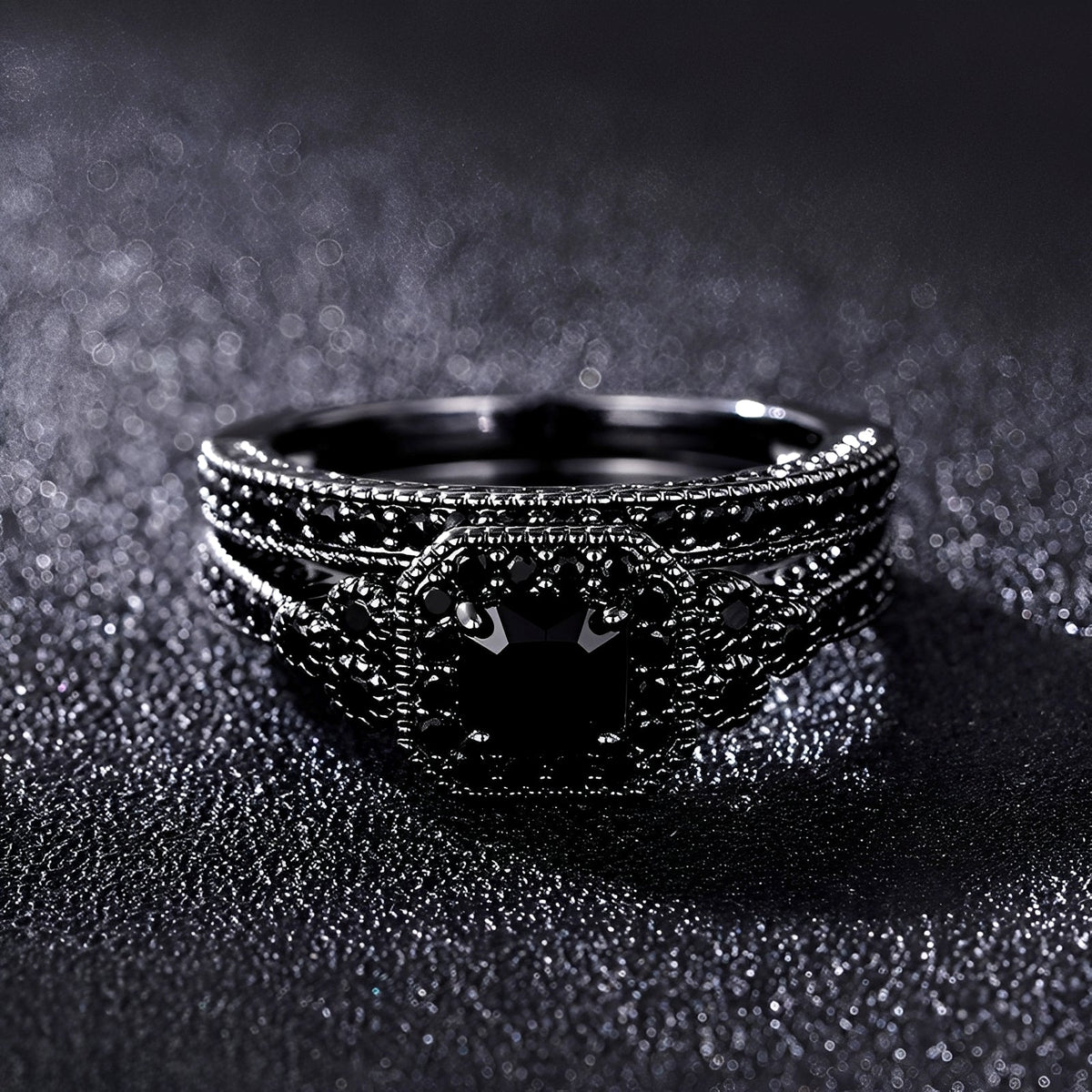 Adrian – Set von Vintage-Ringen in Schwarz