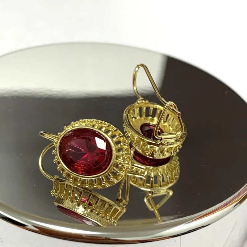 Roxane – Ohrringe vintage aus rotem Kristall in Roségold