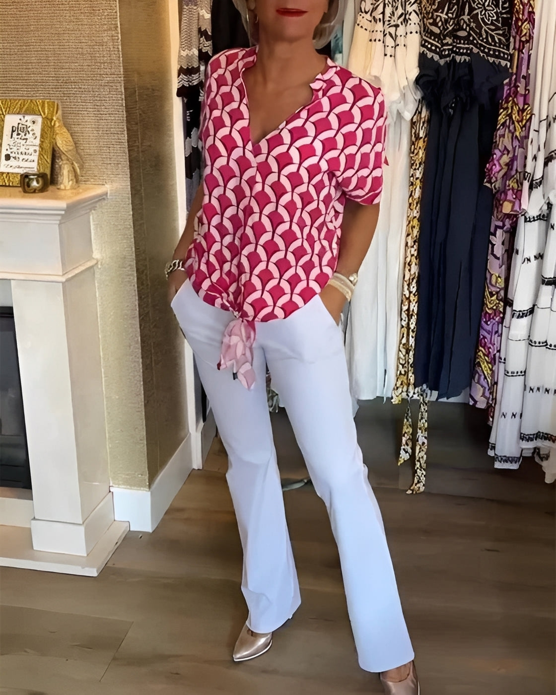 Leona - Elegantes Oberteil mit Druck für Damen