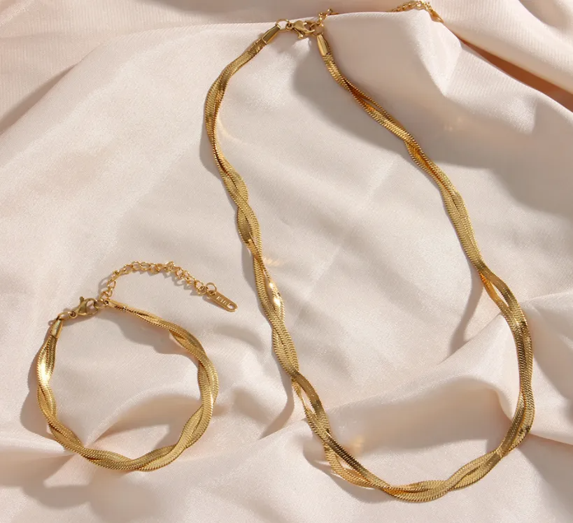Alina – Set aus Halskette und Armband elegant gold verflochten