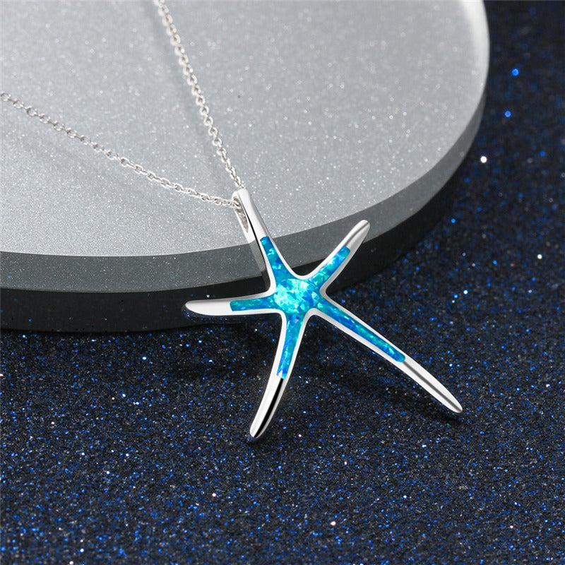 Starla – Kette aus Silber mit Seestern und blauem Opal