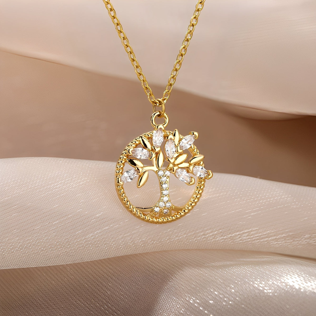 Toshi – Halskette Baum des Lebens aus Gold mit Zirkonia