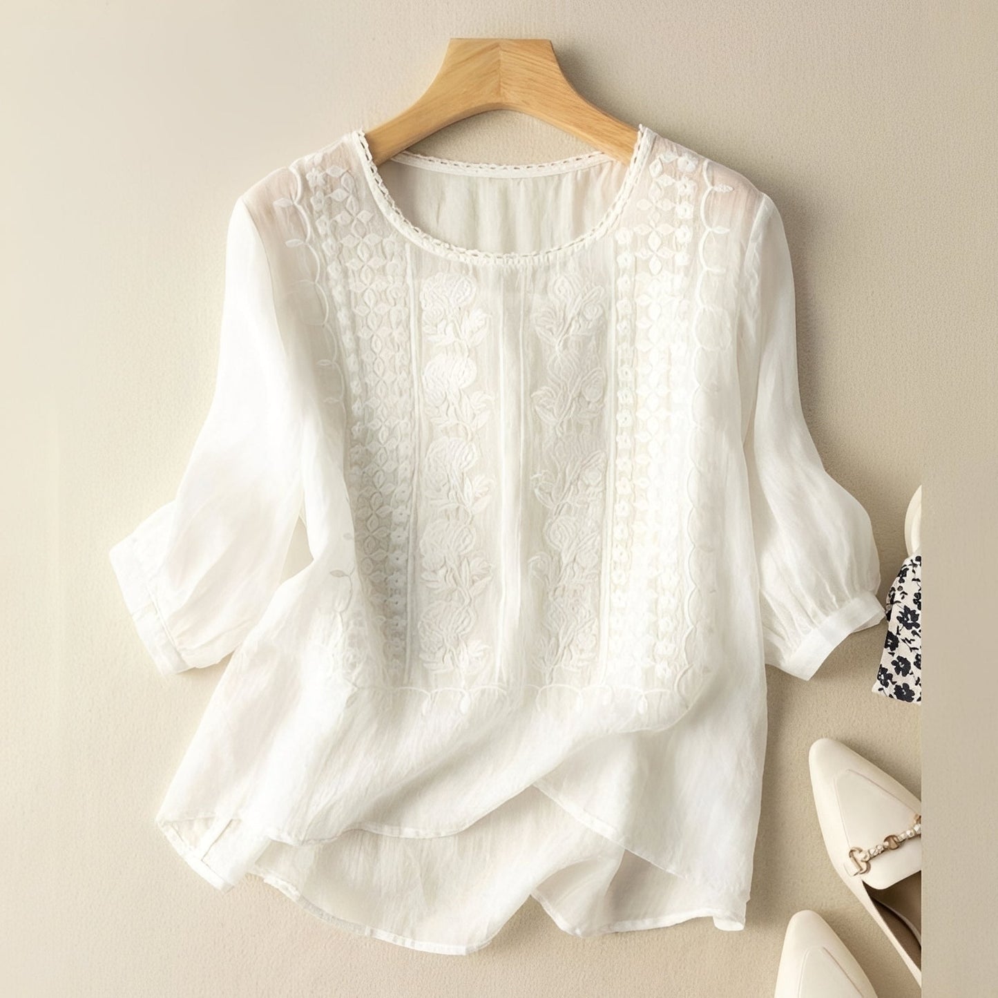 Gretchen - Elegante bestickte Bluse mit 3/4-Ärmeln für Frauen