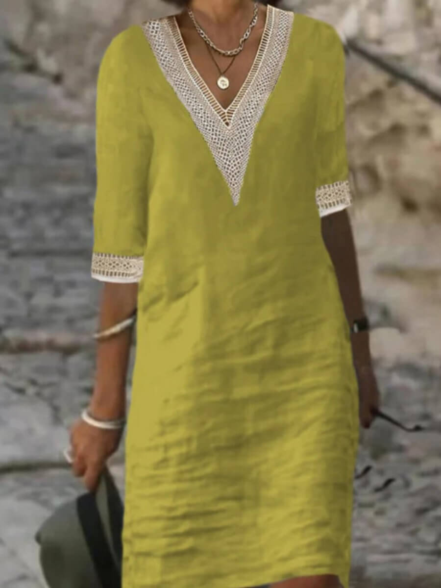 Arianne - Stilvolles Baumwoll-Häkelkleid mit V-Ausschnitt