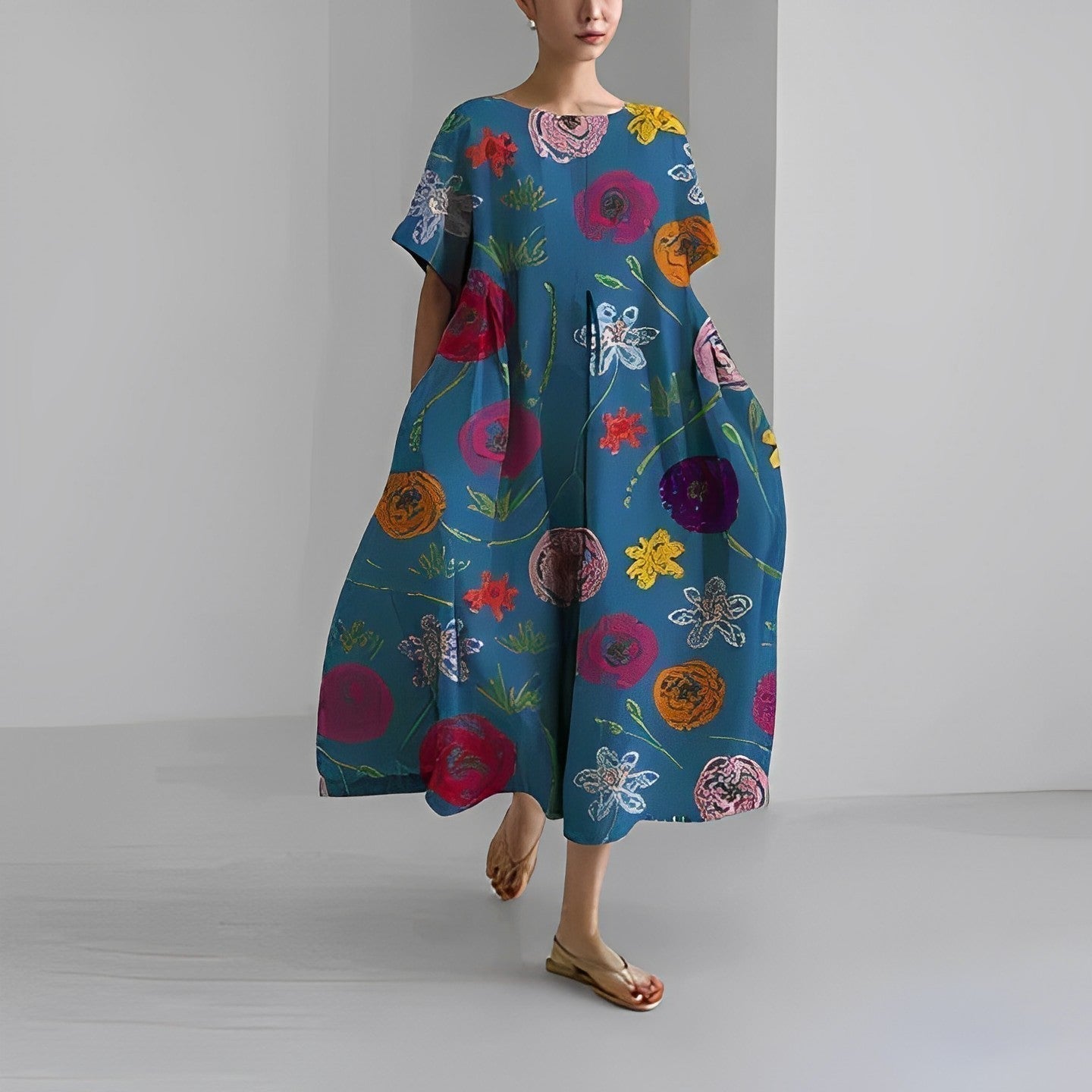 Naomi - Boho-Maxikleid mit Blumen, ideal für den Frühling