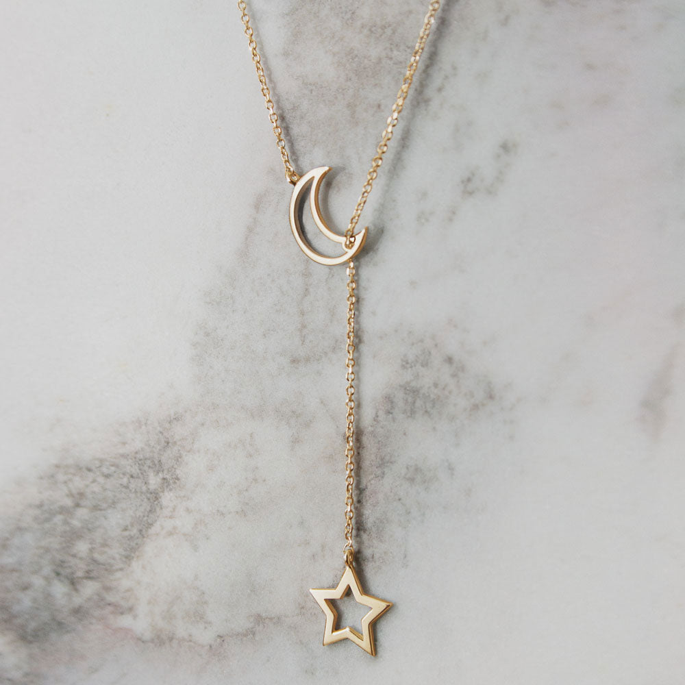 Mond und Stern - Halskette im Lariat-Stil