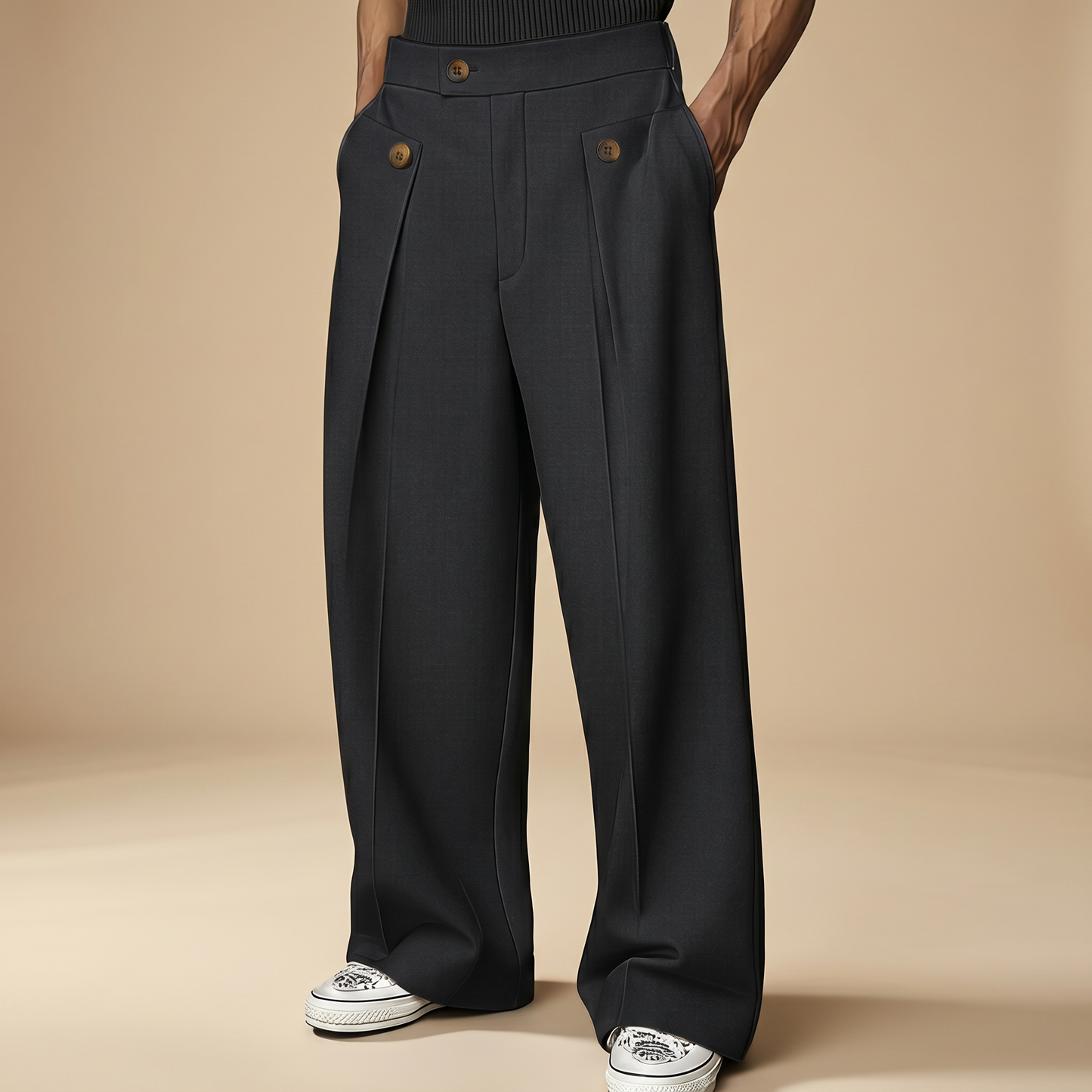 John - Modische Hose mit Weitem Schnitt und Hohem Bund