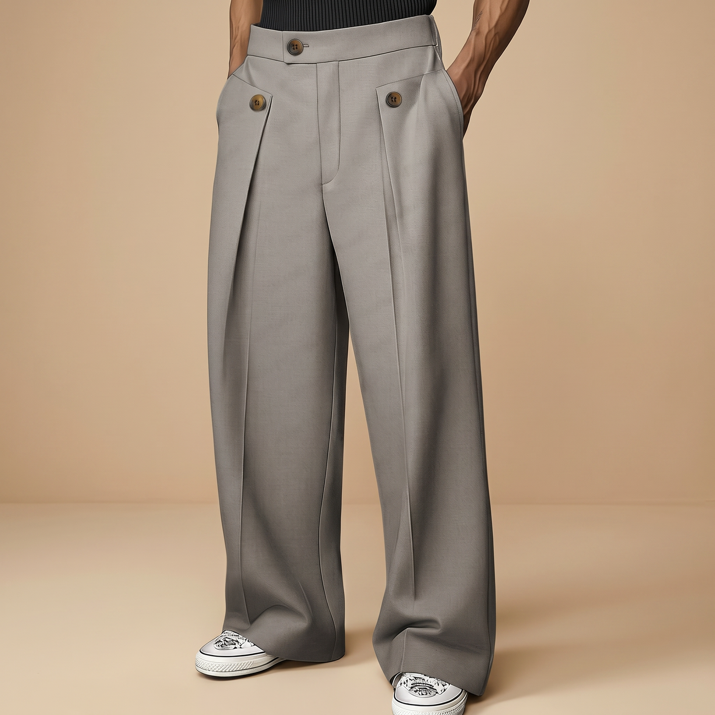 John - Modische Hose mit Weitem Schnitt und Hohem Bund